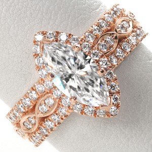 Custom engagement ring in Columbus with wide band and marquise center stone.