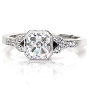 Unique split shank engagement rings in Cincinnati with milgrain and filigree.
