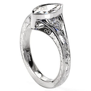 Unique antique engagement ring in Honolulu featuring exquisite hand engraving and hand formed filigree in Honolulu. 