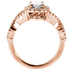 Custom rose gold oval diamond engagement ring in Baton Rouge with a unique overlapping band and mirco pave diamond halo.