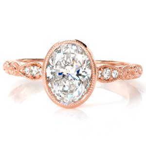 Antique engagement ring in El Paso with milgrain bezel, relief engraving, and diamonds.