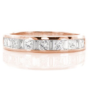 Our unique Autumn Band alternates baguette and princess cut diamonds for a truly sophisticated brilliance. The glimmering band features .78 carats of channel set diamonds. The 14k white gold band is finished in a high polish luster for a sleek and modern look.  