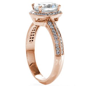 Halo engagement ring in Green Bay with diamond halo and rose gold setting.
