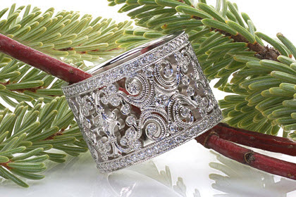 Unique Wedding Ring with diamonds and milgrain.
